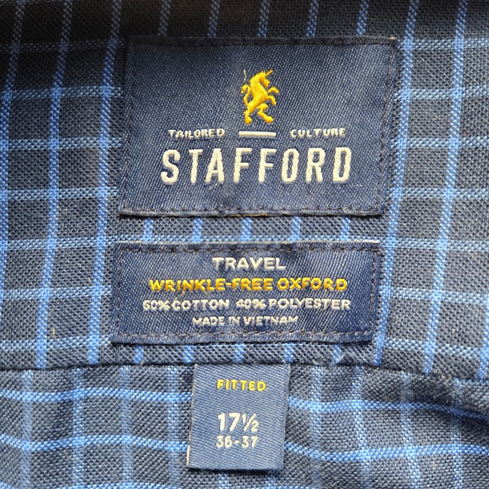 Stafford Mens FITTED XL Gingham Wrinkle Free Oxford Travel Button Shirt - Picture 2 of 8